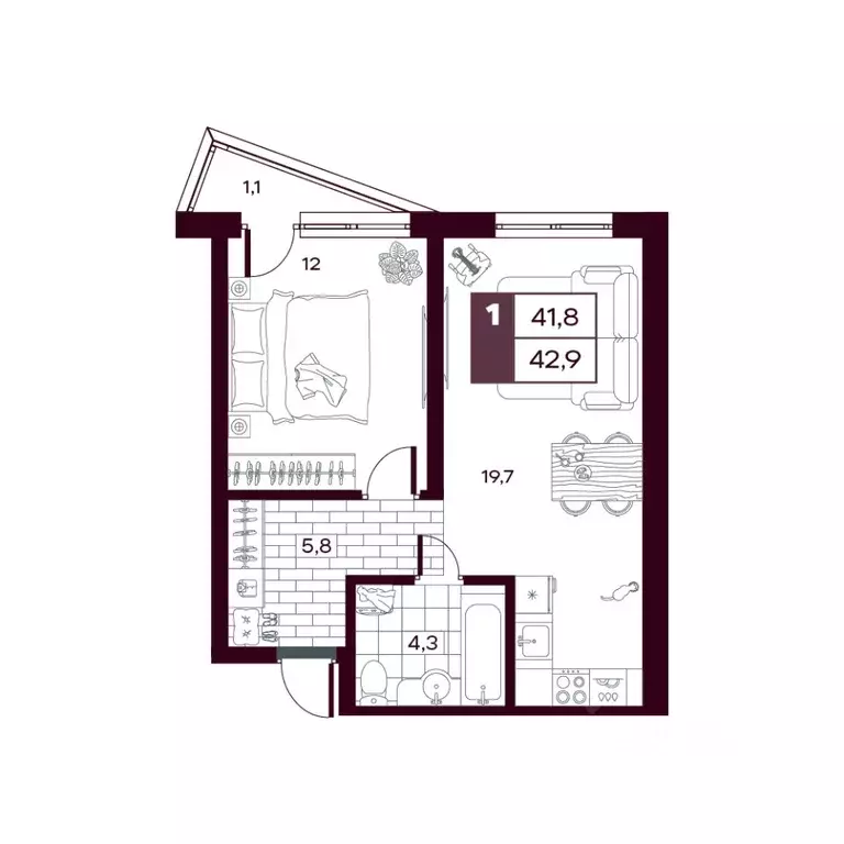 1-к кв. Тюменская область, Тюменский муниципальный округ, д. Дударева ... - Фото 0