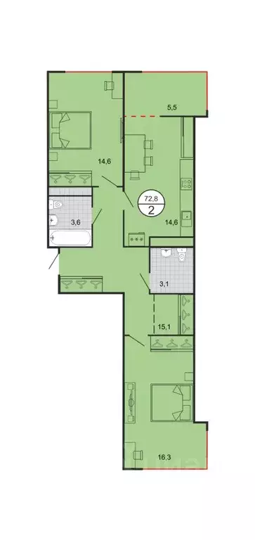2-к кв. Ставропольский край, Георгиевск Олимп жилой комплекс (72.8 м) - Фото 1