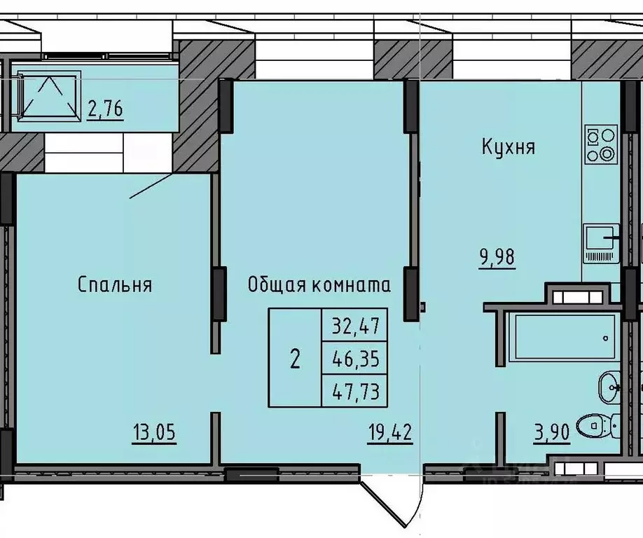 2-к кв. Саха (Якутия), Якутск 37-й кв-л,  (47.73 м) - Фото 0