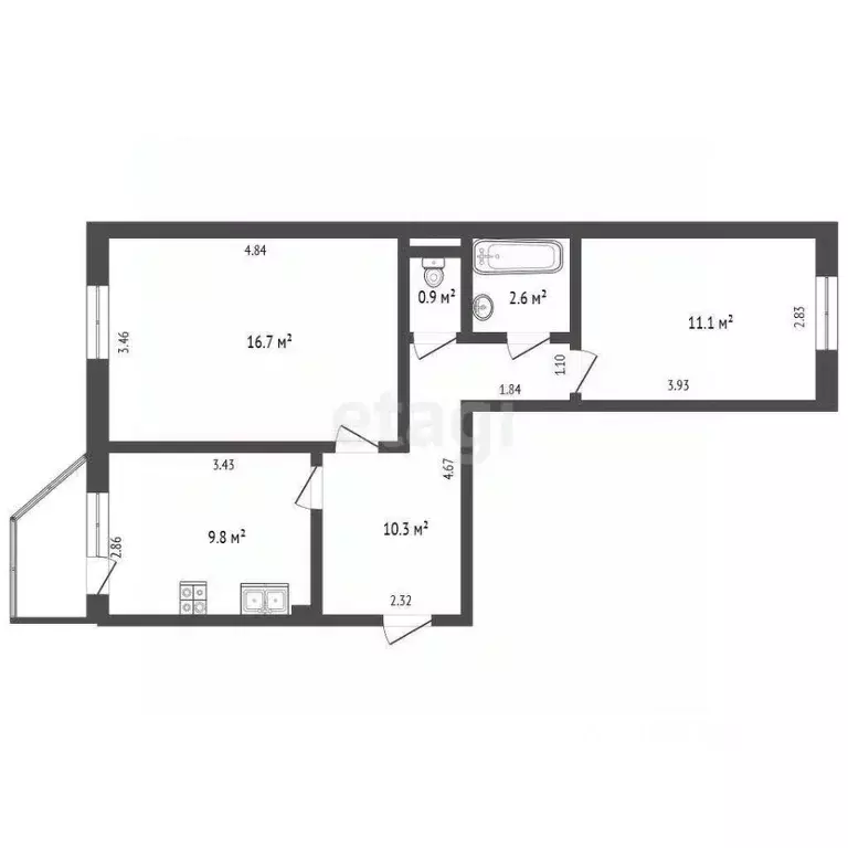 2-к кв. Ямало-Ненецкий АО, Ноябрьск Магистральная ул., 103 (51.4 м) - Фото 2