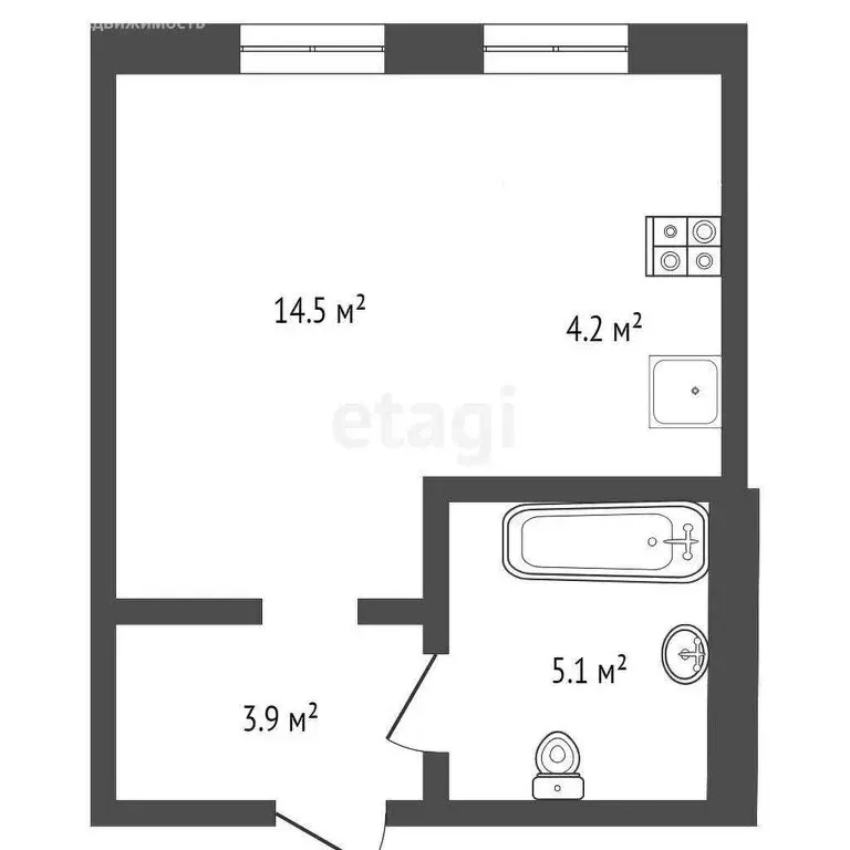 Квартира-студия: Тюмень, Новгородская улица, 1 (27.1 м) - Фото 1