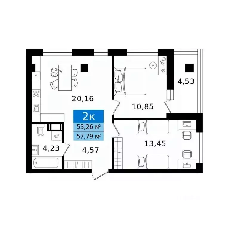 2-к кв. Курганская область, Курган просп. Конституции (57.79 м) - Фото 2