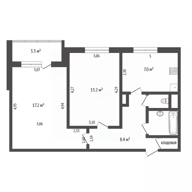 2-к кв. Санкт-Петербург ул. Коллонтай, 32к1 (51.9 м) - Фото 2