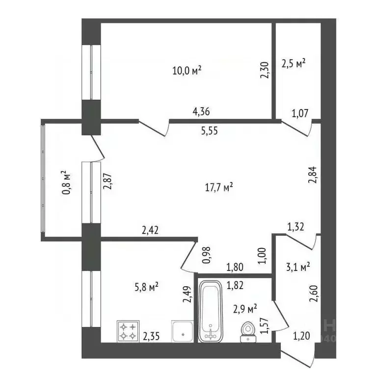 3-к кв. Башкортостан, Уфа ул. Авроры, 18к1 (98.4 м) - Фото 2