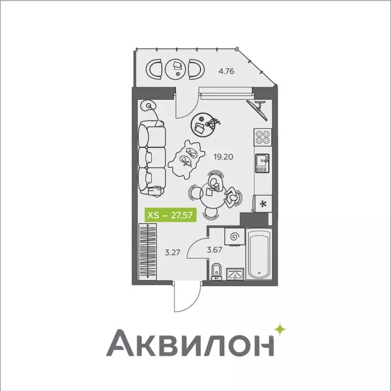 Студия Архангельская область, Архангельск ул. Валявкина, 38 (27.57 м) - Фото 1