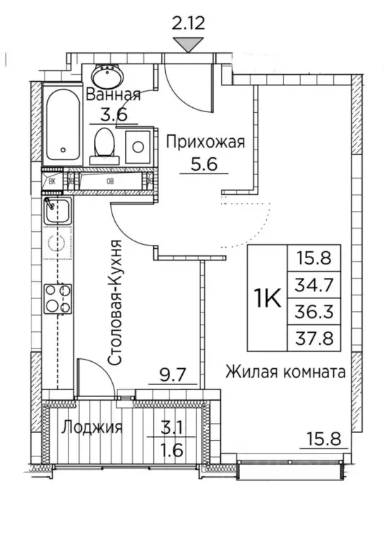 1-к кв. Приморский край, Владивосток ул. Расула Гамзатова, 7к2 (37.8 ... - Фото 0