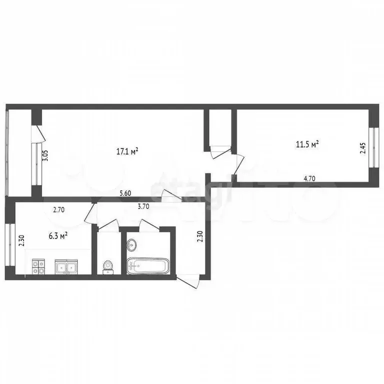 2-к. квартира, 47,1 м, 3/5 эт. - Фото 0