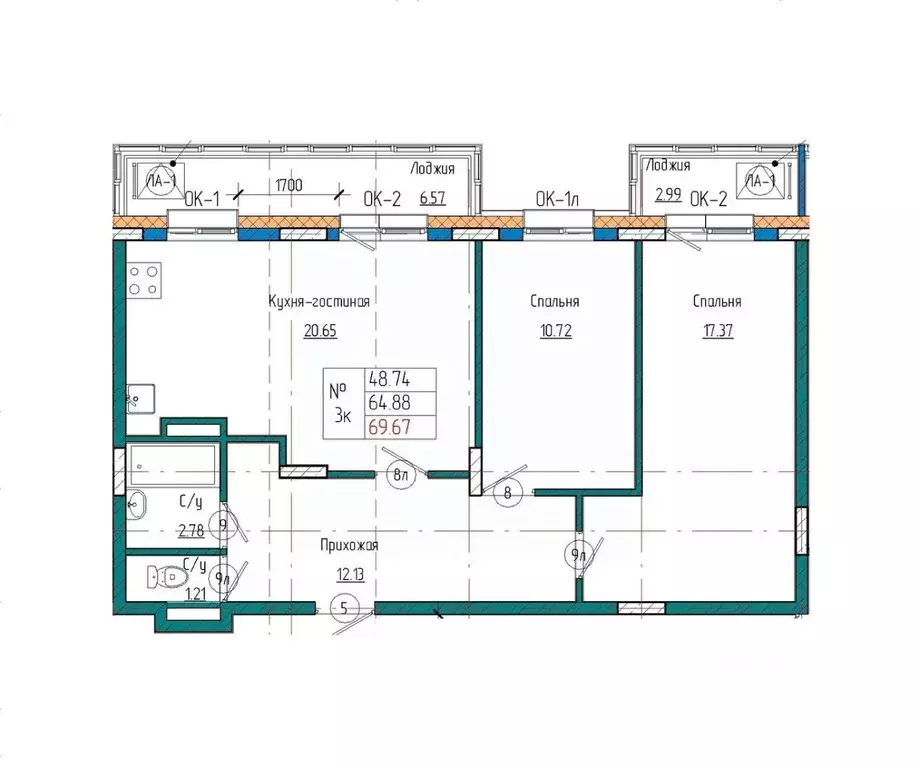 3-к кв. Саха (Якутия), Якутск ул. Кузьмина, 18 (69.67 м) - Фото 0