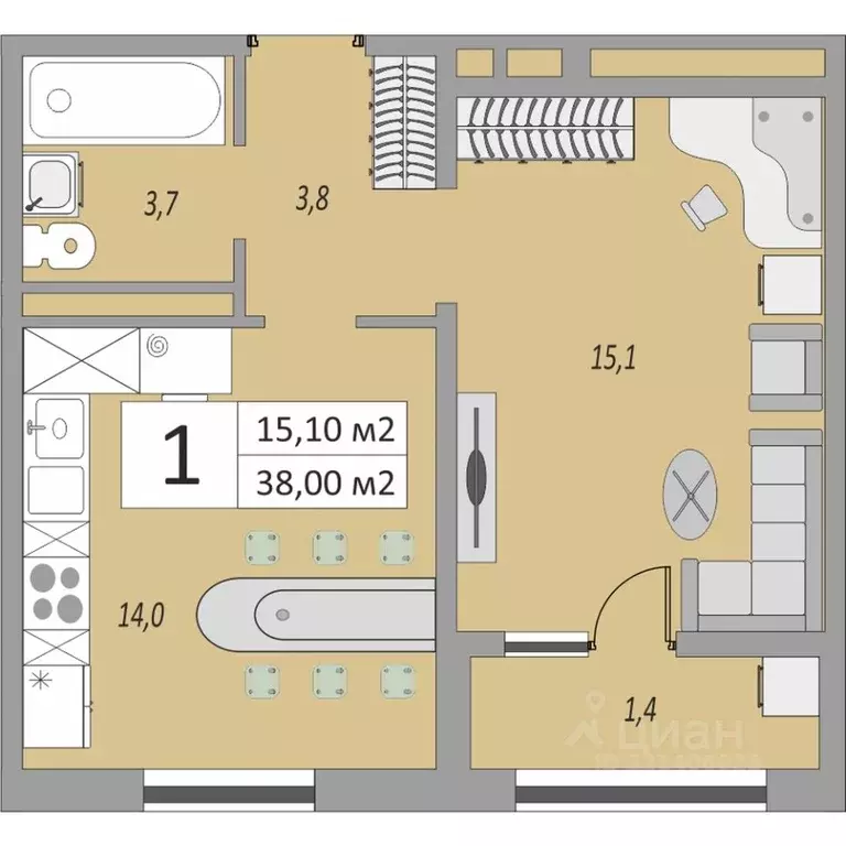 1-к кв. Оренбургская область, Оренбург ул. Юркина, 6 (38.0 м) - Фото 1