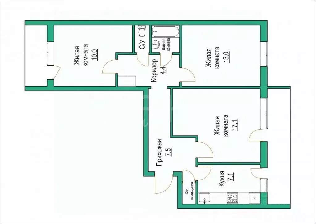 3-к кв. Амурская область, Благовещенск ул. Калинина, 134 (70.0 м) - Фото 0