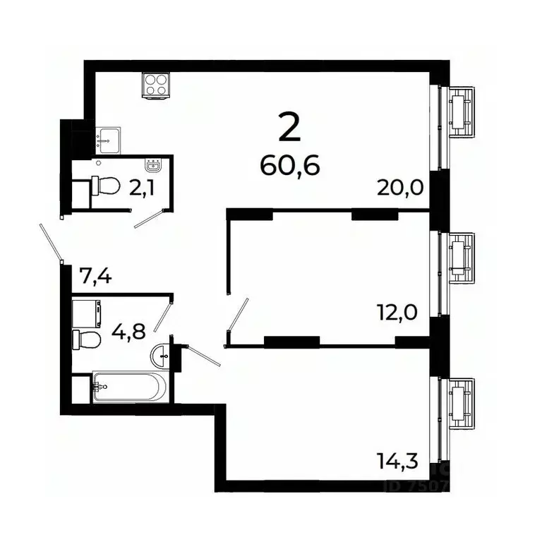 2-к кв. Нижегородская область, Нижний Новгород ул. Коперника, 15 (60.6 ... - Фото 1