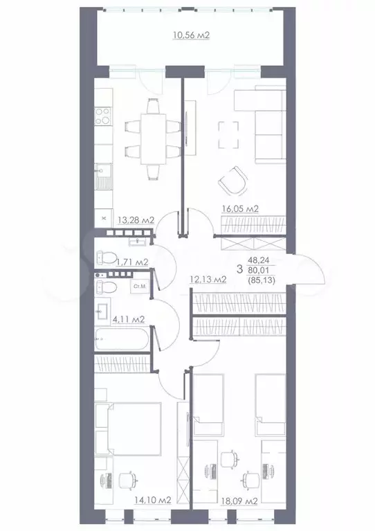 3-к. квартира, 85 м, 2/3 эт. - Фото 0