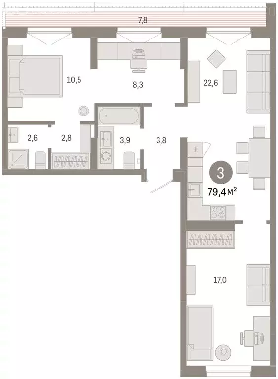3-комнатная квартира: Тюмень, Краснооктябрьская улица, 4к2 (79.2 м) - Фото 2