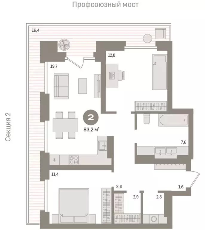 2-комнатная квартира: Тюмень, Причальная улица, 9 (83.2 м) - Фото 2