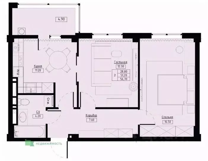 2-к кв. Ставропольский край, Ставрополь Полевая ул., 178стр1 (56.7 м) - Фото 1