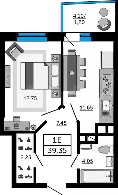 1-к. квартира, 39,1 м, 13/21 эт. - Фото 0