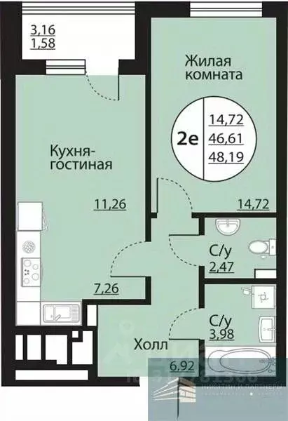 1-к кв. Воронежская область, Воронеж Московский просп., 138 (48.2 м) - Фото 0