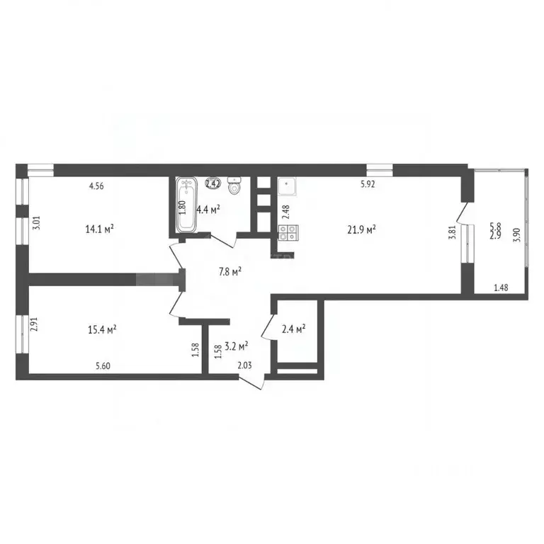 2-к кв. Тюменская область, Тюмень ул. Пожарных и Спасателей, 1 (78.0 ... - Фото 2