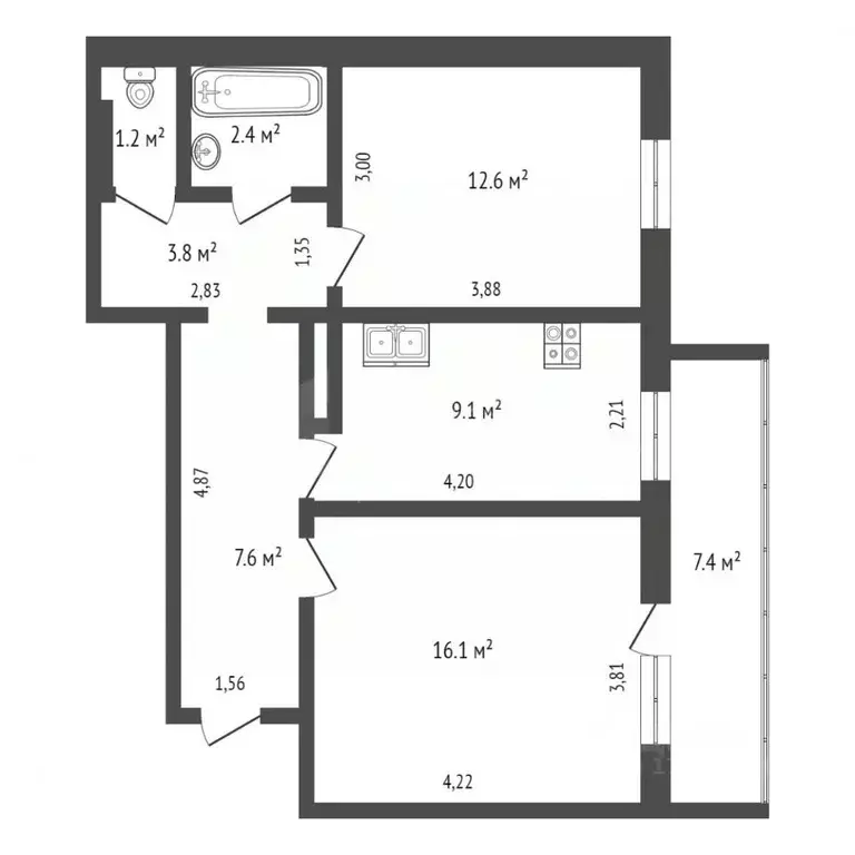 2-к кв. Тюменская область, Тюмень Войновка мкр, ул. Вербовая, 4к1 ... - Фото 2