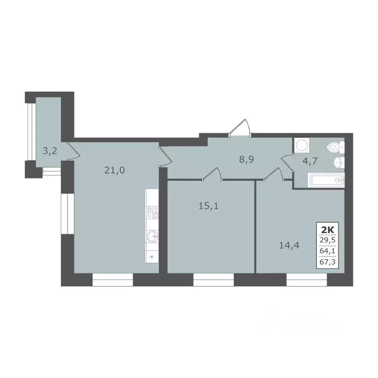 2-к кв. Ставропольский край, Ессентуки  (67.3 м) - Фото 1