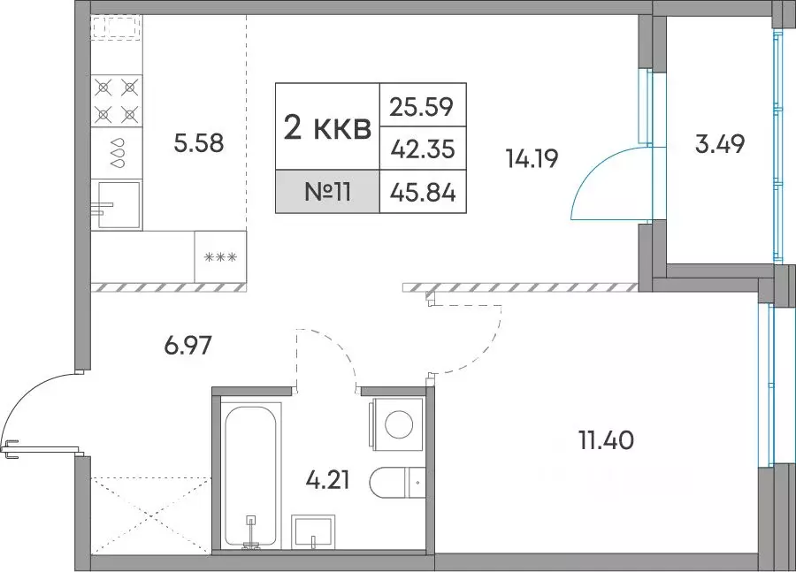 2-к кв. Карелия, Петрозаводск Александровский Завод тер.,  (45.84 м) - Фото 1