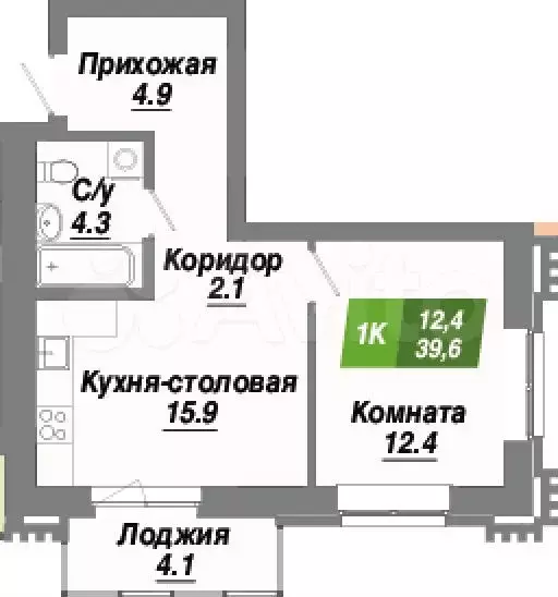 1-к. квартира, 39,6 м, 13/22 эт. - Фото 1