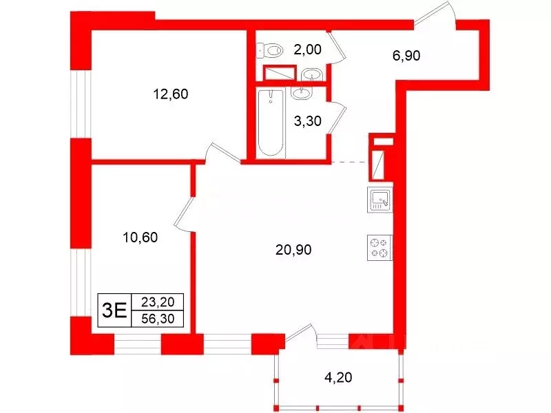 2-к кв. Санкт-Петербург Белоостровская ул., 10к2 (56.3 м) - Фото 1
