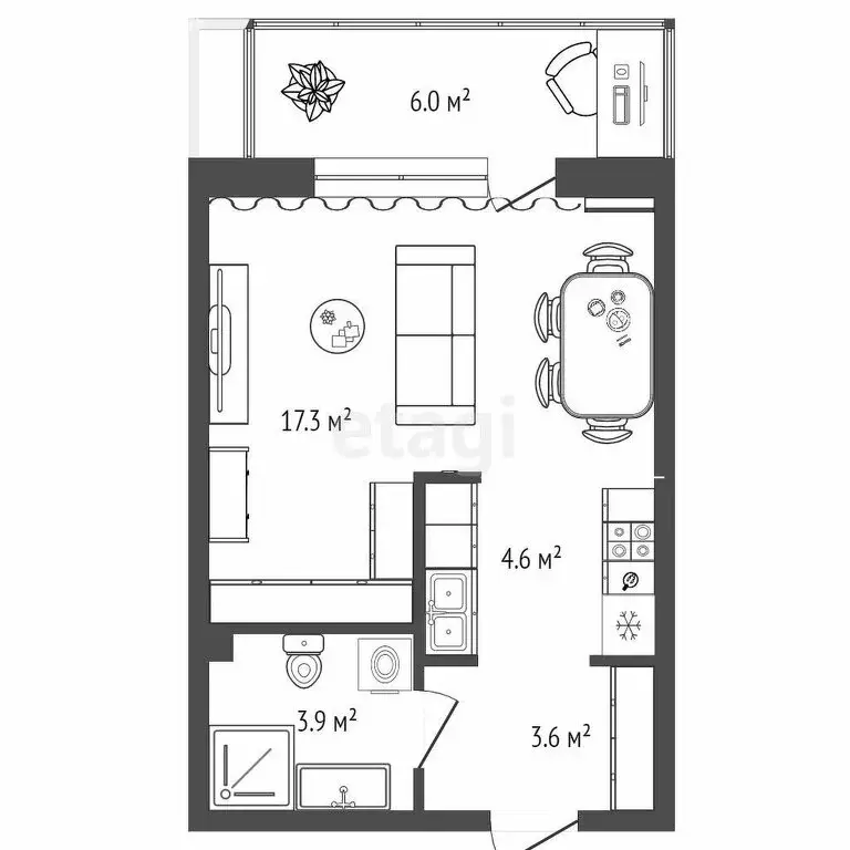 Квартира-студия: Тюмень, Профсоюзная улица, 55 (31.4 м) - Фото 0
