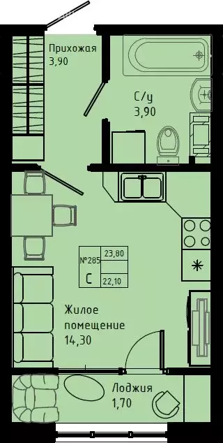 Квартира-студия: Коммунар, Железнодорожная улица, 41к3 (23.8 м) - Фото 1