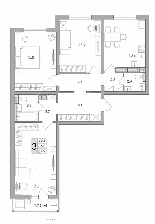 3-к кв. Воронежская область, Воронеж ул. Шишкова, 140Б/16 (87.9 м) - Фото 0