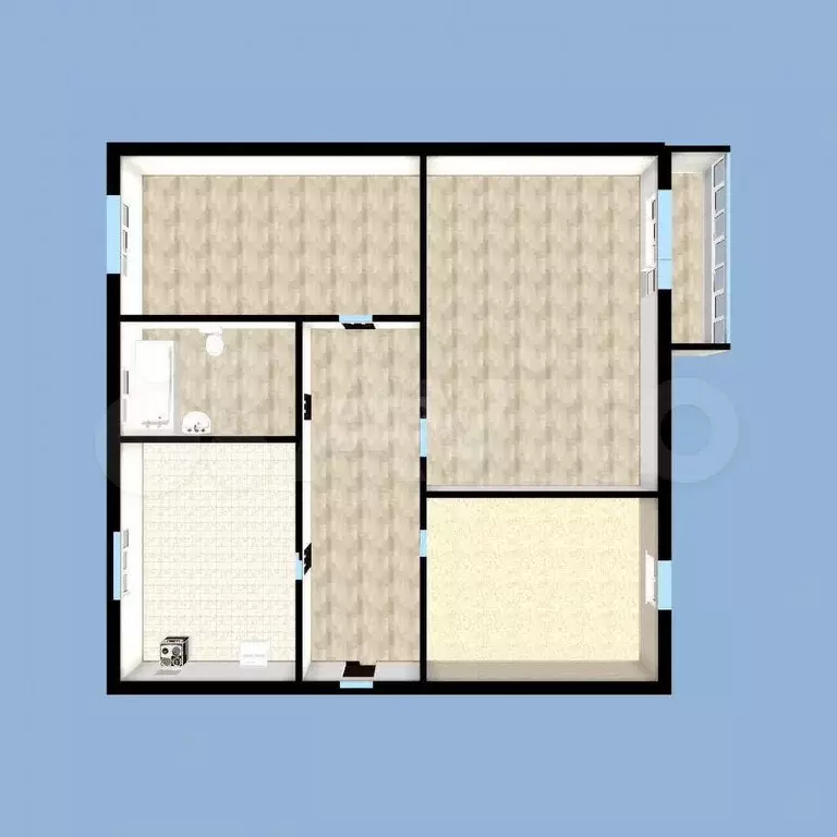 3-к. квартира, 51,8 м, 2/2 эт. - Фото 1