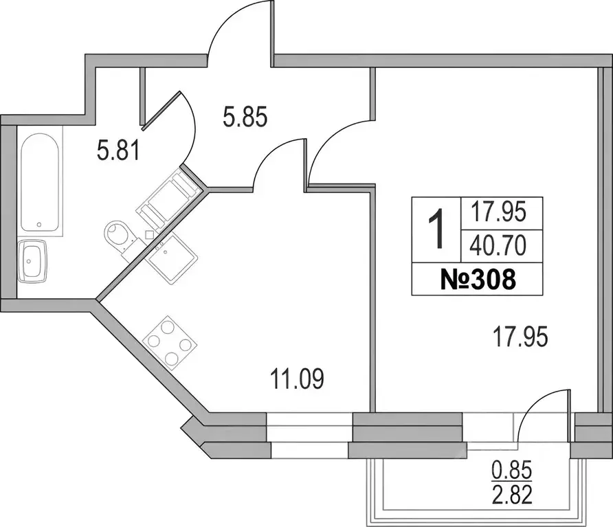 1-к кв. Санкт-Петербург Коломяжский просп., 5к3 (42.0 м) - Фото 2