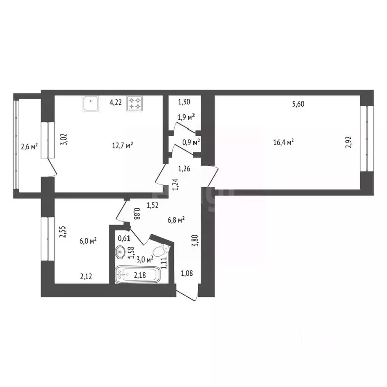 2-к кв. Башкортостан, Уфа ул. Левитана, 22/2 (47.1 м) - Фото 2