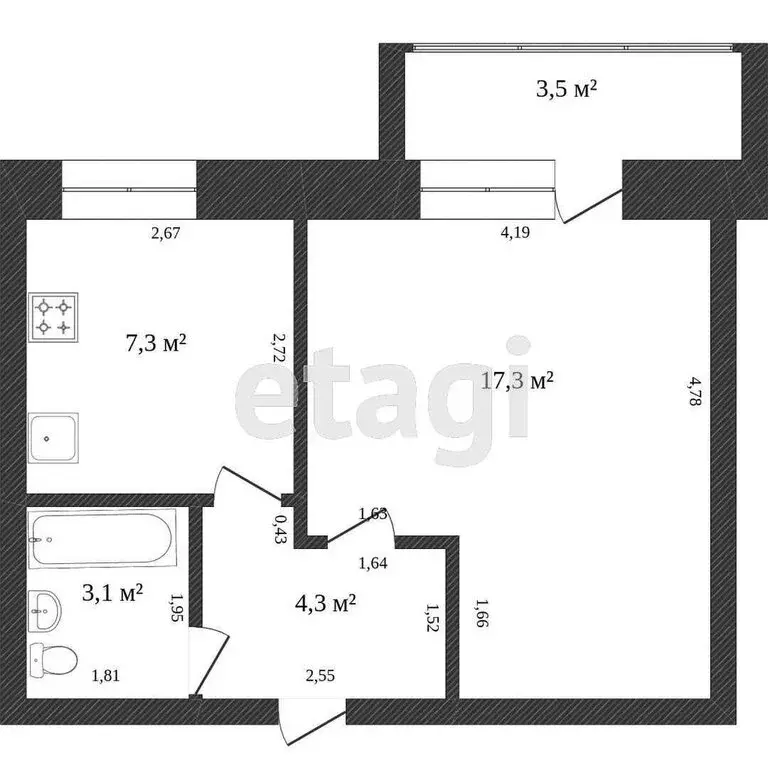 1-комнатная квартира: Ишим, Большая улица, 198 (32.2 м) - Фото 0