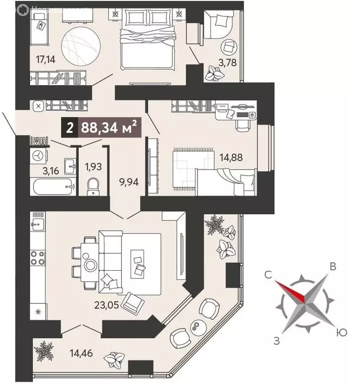 2-комнатная квартира: Пенза, улица 8 Марта, 31к5 (88.34 м) - Фото 0