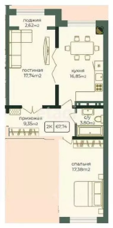 2-к кв. Дагестан, Каспийск просп. Акулиничева (67.74 м) - Фото 0