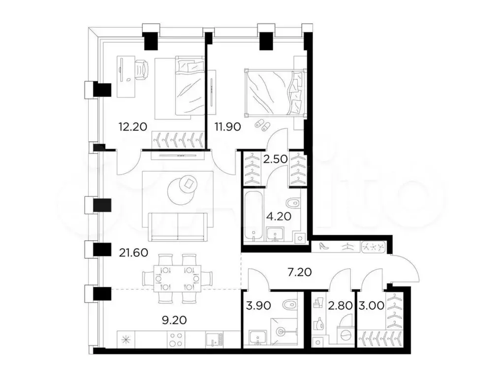 3-к. квартира, 78,5 м, 20/32 эт. - Фото 0