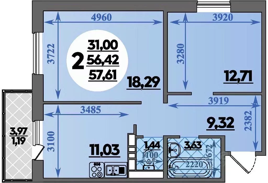 2-к кв. Ростовская область, Ростов-на-Дону ул. Юрия Дубинина, 5 (57.61 ... - Фото 1