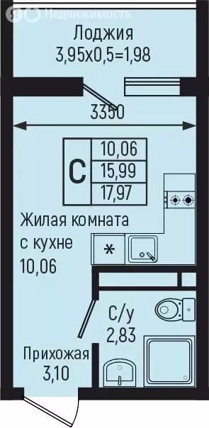 Квартира-студия: село Небуг, квартал Спортивный (17.97 м) - Фото 0