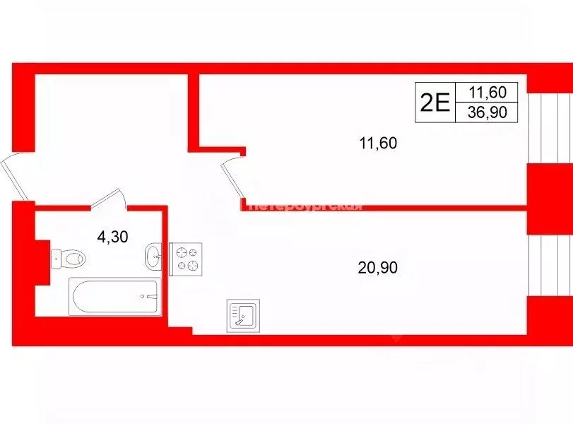 1-к кв. Санкт-Петербург Социалистическая ул., 21 (36.9 м) - Фото 2