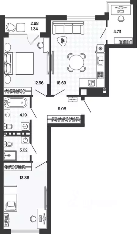 2-к кв. Калининградская область, Гурьевский муниципальный округ, пос. ... - Фото 1