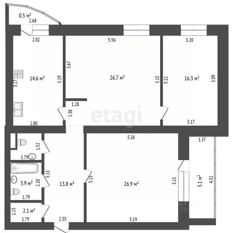 3-к кв. Чувашия, Чебоксары просп. Максима Горького, 40/1 (105.6 м) - Фото 1
