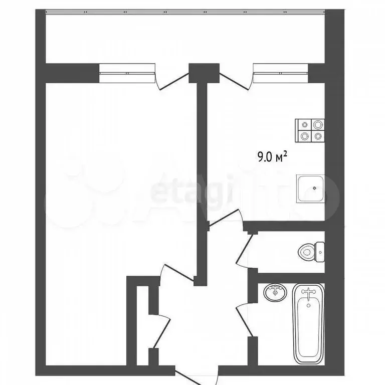 1-к. квартира, 33,6 м, 9/9 эт. - Фото 0