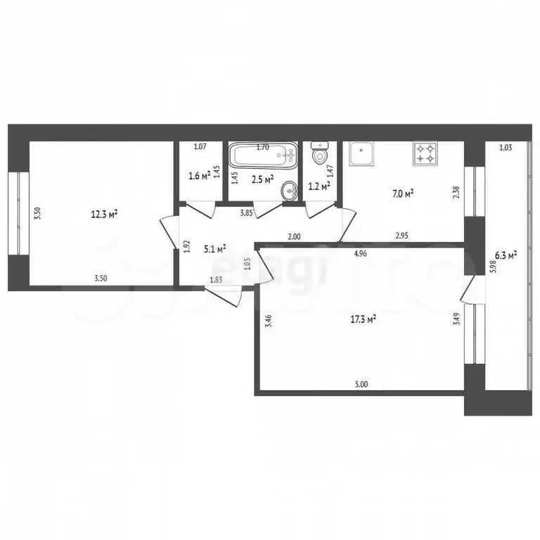 2-к. квартира, 47 м, 1/5 эт. - Фото 0