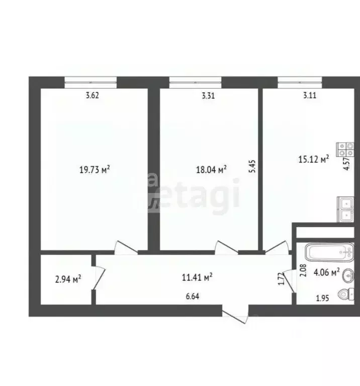 2-к кв. Кабардино-Балкария, Нальчик ул. Атажукина, 155 (71.7 м) - Фото 2