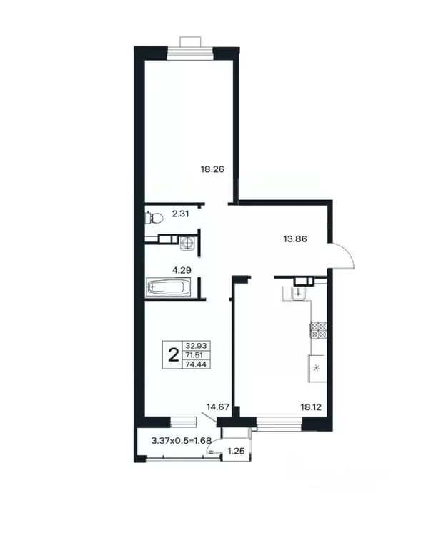 2-к кв. Краснодарский край, Краснодар ул. Шоссе Нефтяников, 26 (74.44 ... - Фото 0