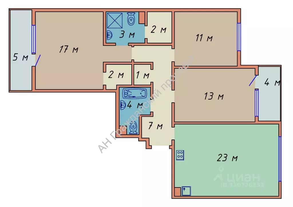 3-к кв. Санкт-Петербург ул. Ивана Куликова, 3к1 (83.1 м) - Фото 1