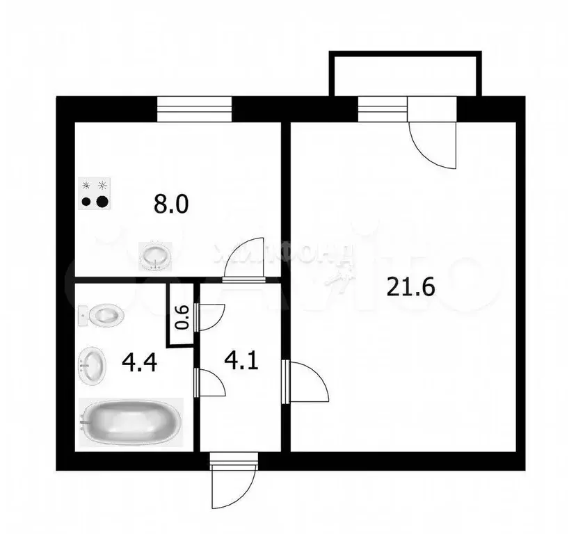 1-к. квартира, 39,4 м, 4/5 эт. - Фото 0