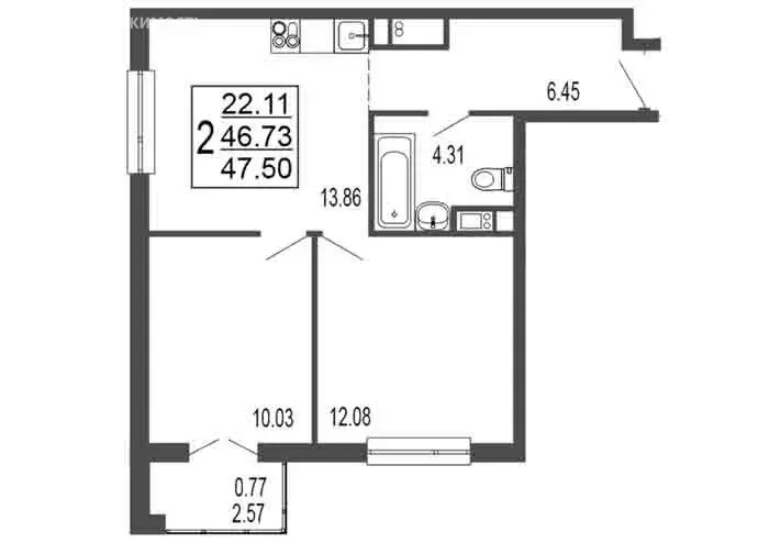 2-комнатная квартира: Лыткарино, 6-й микрорайон, 15Д (46.73 м) - Фото 0