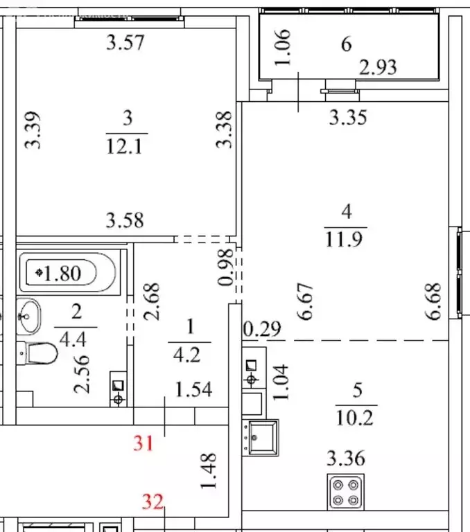 2-комнатная квартира: Екатеринбург, Отрадная улица, 1 (42.8 м) - Фото 0